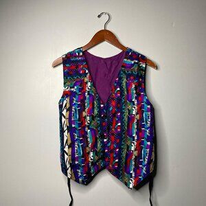 90s vintage multicolored vest with ties about a size large check measurements
